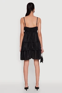 Womens Plisse Cut Out Tiered Ruffle Mini Dress, Black, Size S
