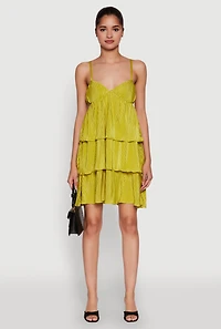 Womens Plisse Cut Out Tiered Ruffle Mini Dress, XL