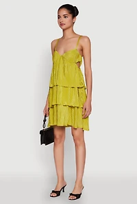 Womens Plisse Cut Out Tiered Ruffle Mini Dress, XL