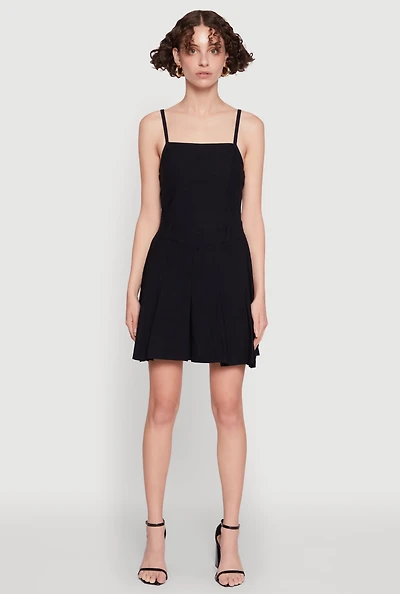 Womens Chic Sleeveless Pleated Skater Dress, Black, Size XL