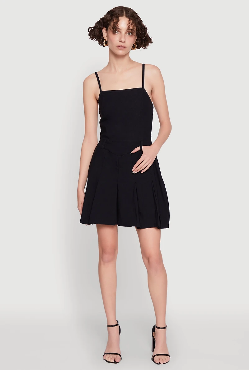 Womens Chic Sleeveless Pleated Skater Dress, Black, Size XL