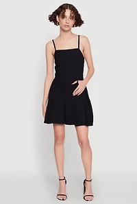 Womens Chic Sleeveless Pleated Skater Dress, Black, Size XL