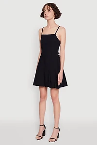 Womens Chic Sleeveless Pleated Skater Dress, Black, Size XL