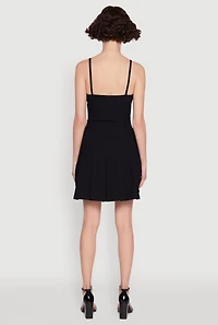 Womens Chic Sleeveless Pleated Skater Dress, Black, Size XL