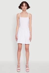 Womens Chic Sleeveless Pleated Skater Dress, White,