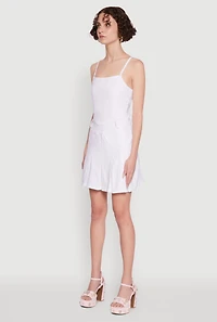 Womens Chic Sleeveless Pleated Skater Dress, White,