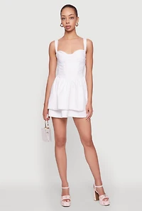 Womens Floral Eyelet Tiered Bustier Skater Dress, White, Size L