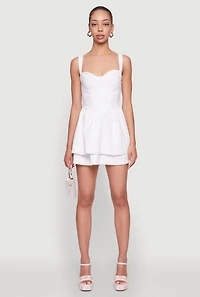 Womens Floral Eyelet Tiered Bustier Skater Dress, White, Size L
