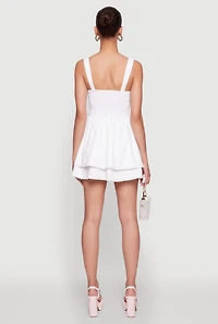 Womens Floral Eyelet Tiered Bustier Skater Dress, White, Size L