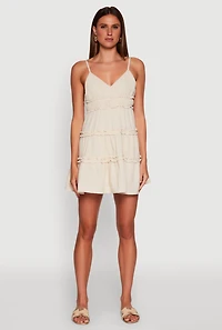 Womens Chic Gauze Knit Sleeveless Tiered Dress,
