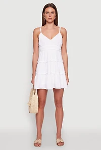 Womens Chic Gauze Knit Sleeveless Tiered Dress, White, Size M
