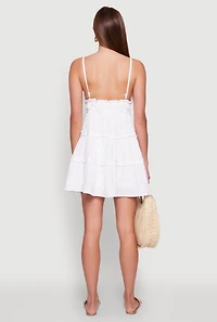 Womens Chic Gauze Knit Sleeveless Tiered Dress, White, Size M