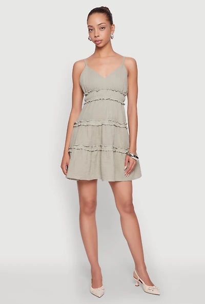 Womens Chic Gauze Knit Sleeveless Tiered Dress,