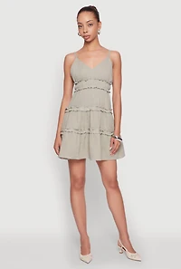 Womens Chic Gauze Knit Sleeveless Tiered Dress, L