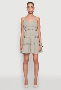 Womens Chic Gauze Knit Sleeveless Tiered Dress,