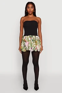Womens Strapless Floral Print Bubble Hem Dress, Multi, Size M