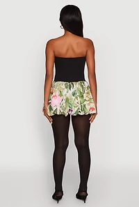 Womens Strapless Floral Print Bubble Hem Dress, Multi, Size XL