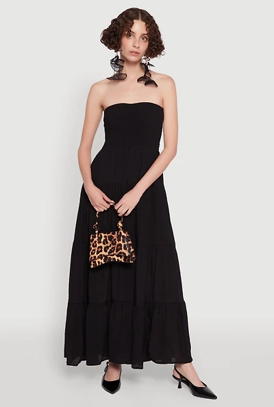Womens Elegant Strapless Smocked Tiered Dress,