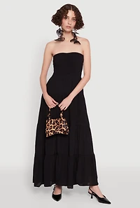 Womens Elegant Strapless Smocked Tiered Dress,