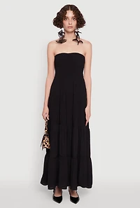 Womens Elegant Strapless Smocked Tiered Dress,