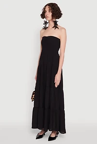 Womens Elegant Strapless Smocked Tiered Dress,