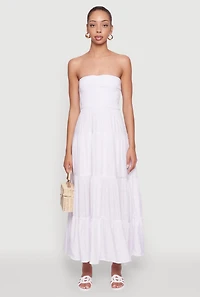 Womens Elegant Strapless Smocked Tiered Dress, White, Size M