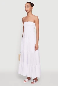 Womens Elegant Strapless Smocked Tiered Dress, White, Size M