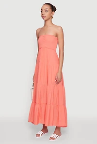 Womens Elegant Strapless Smocked Tiered Dress, M