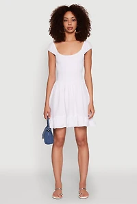 Womens Gauze Knit Smocked Skater Dress, White, Size XL
