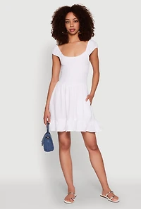 Womens Gauze Knit Smocked Skater Dress, White, Size XL