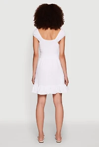 Womens Gauze Knit Smocked Skater Dress, White, Size XL