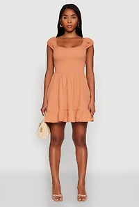 Womens Gauze Knit Smocked Skater Dress, M