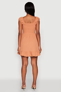Womens Gauze Knit Smocked Skater Dress, M