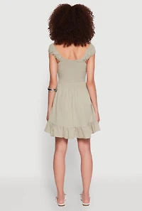 Womens Gauze Knit Smocked Skater Dress, Green, Size L