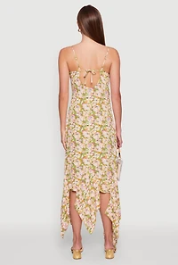 Womens Floral Print Sleeveless Long Slip Dress with Open Tie Back, Multi,