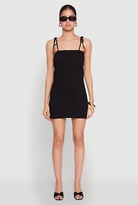 Womens Tie Shoulder Smocked Cami Dress, Black,