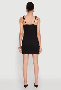 Womens Tie Shoulder Smocked Cami Dress, Black,