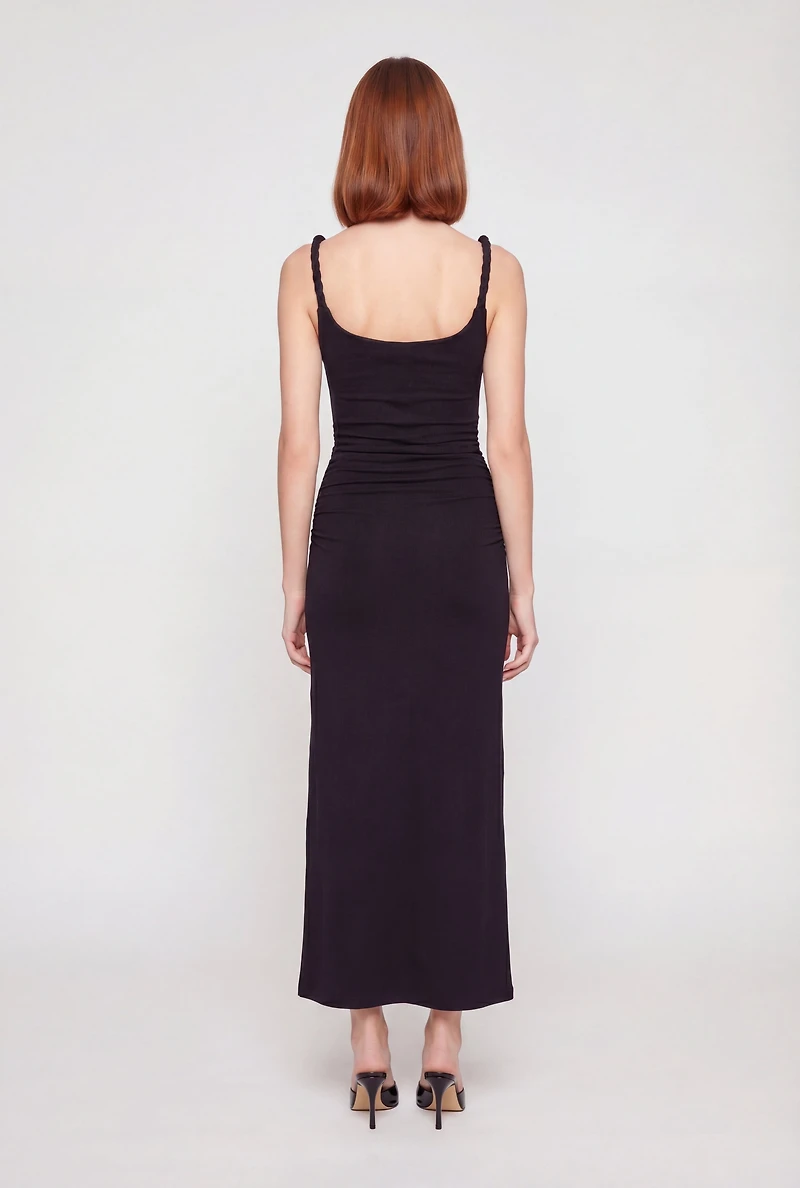 Twisted Strap Sleeveless Ruched Maxi Dress