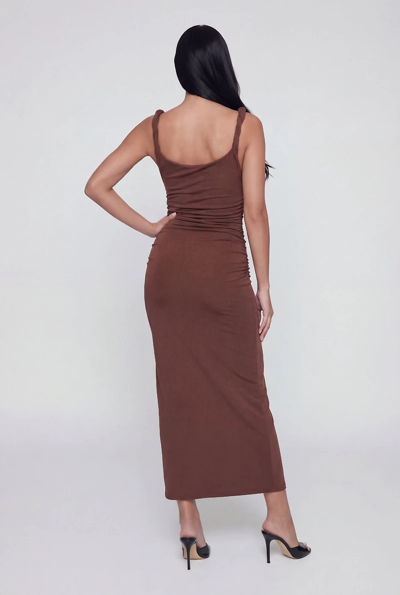 Twisted Strap Sleeveless Ruched Maxi Dress