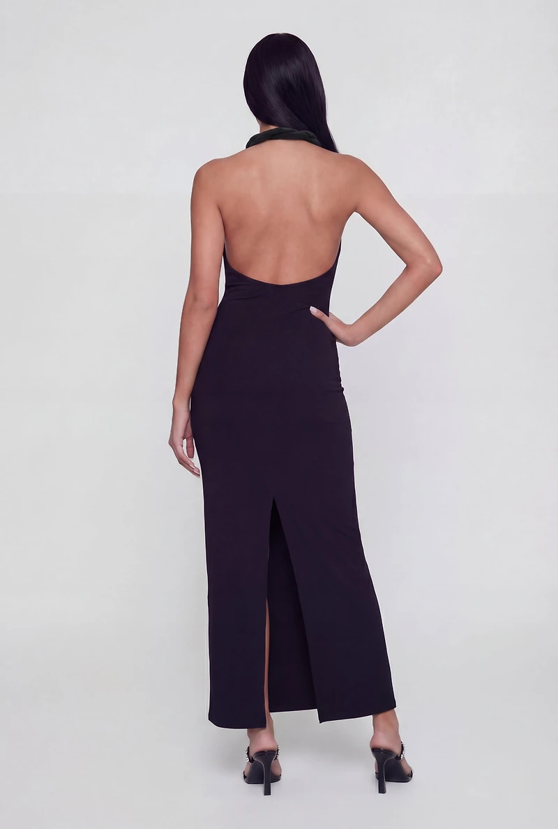 Cowl Neck Twist Halter Maxi Dress