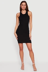 Rib Knit Side Stripe Racerback Tank Dress