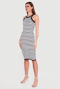 Striped Ribbed Knit Racerback Tank Midi Dress
