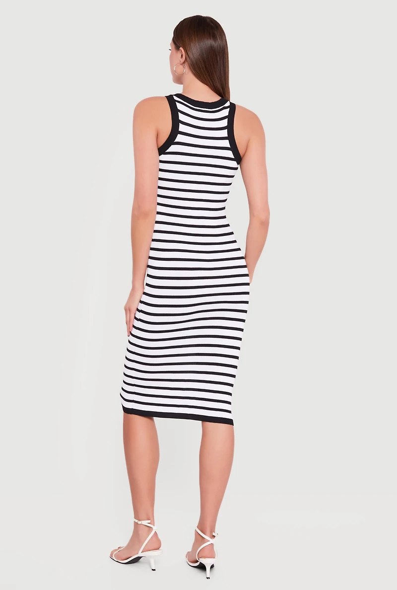 Striped Ribbed Knit Racerback Tank Midi Dress
