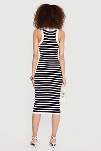 Striped Ribbed Knit Racerback Tank Midi Dress