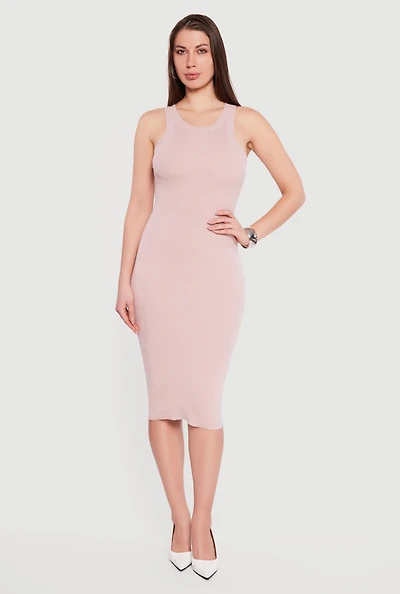 Solid Rib Knit Racerback Tank Dress
