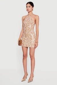 Sequin Halter Mini Dress