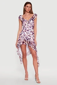 Ruffled Tie Front Asymmetrical High Low Dress