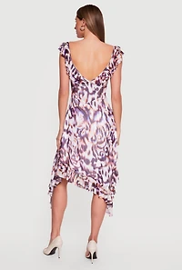 Ruffled Tie Front Asymmetrical High Low Dress