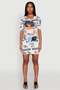 Womens Fashion Queen Graphic T Shirt Dress, Multi, Size S