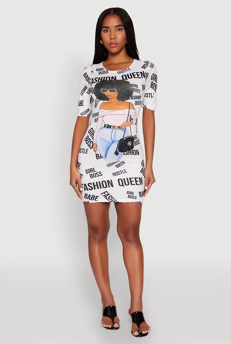 Womens Fashion Queen Graphic T Shirt Dress, Multi, Size L